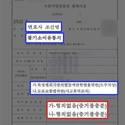[뺑소니] 특가법 도주치상 및 사고후미조치 혐의 의뢰인 변호하여 무혐의 처분 이끌어내